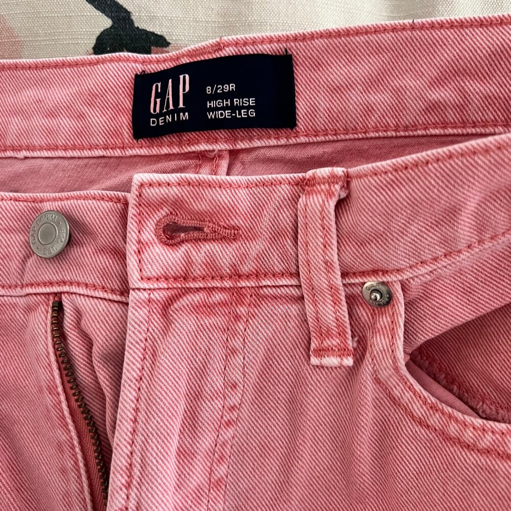 Gap Women's High-Rise Wide Leg Jeans Pink Rosette Size 8 / 29R - Picture 5 of 5
